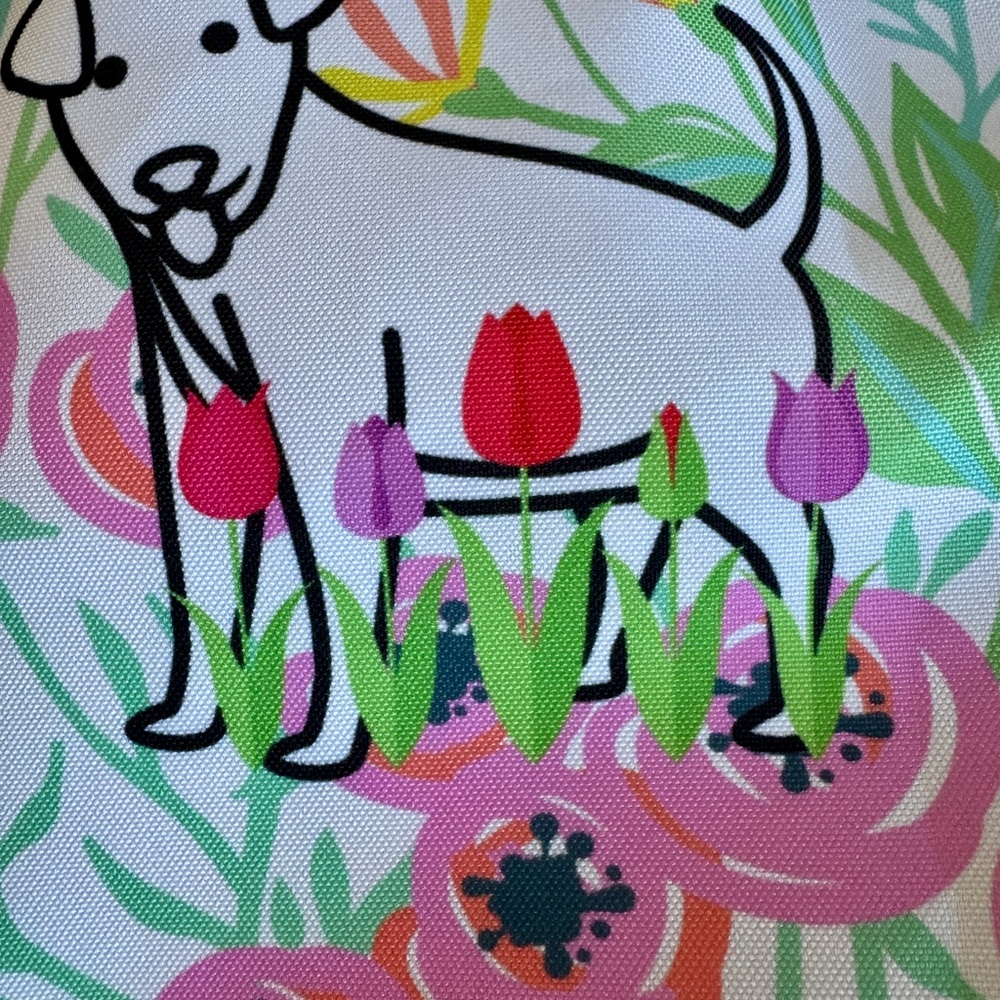 Pink Floral Drawstring Cinch Backpack with Dog Graphic Puppy Print Travel Tote - Picture 7 of 11